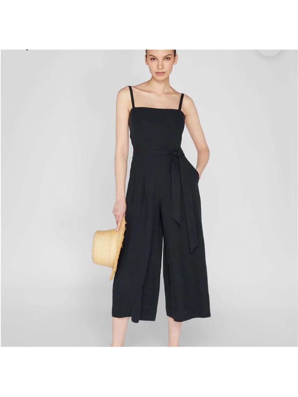 Club Monaco Lyocell Linen Wide Leg Jumpsuit Black Size 10 Open Back